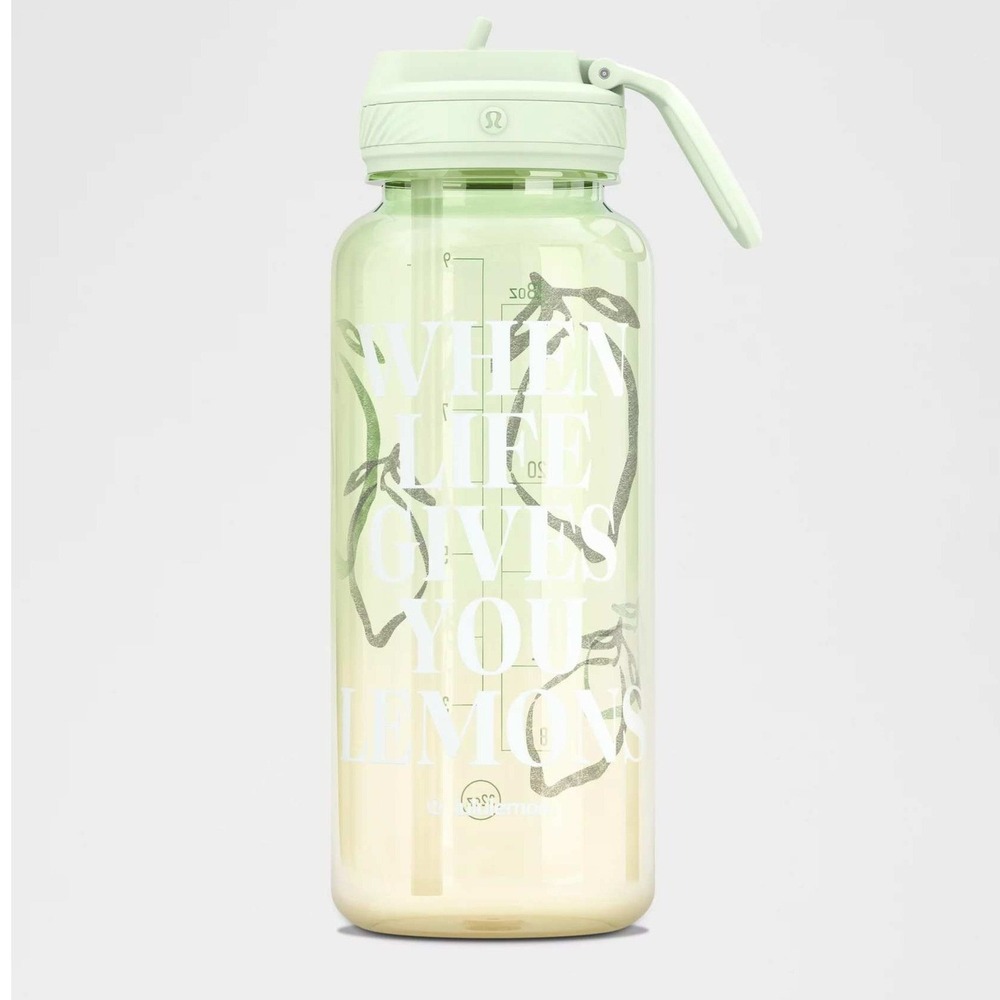Lululemon Back to Life Sport Bottle 32oz Straw Lid Lemons Quote Green